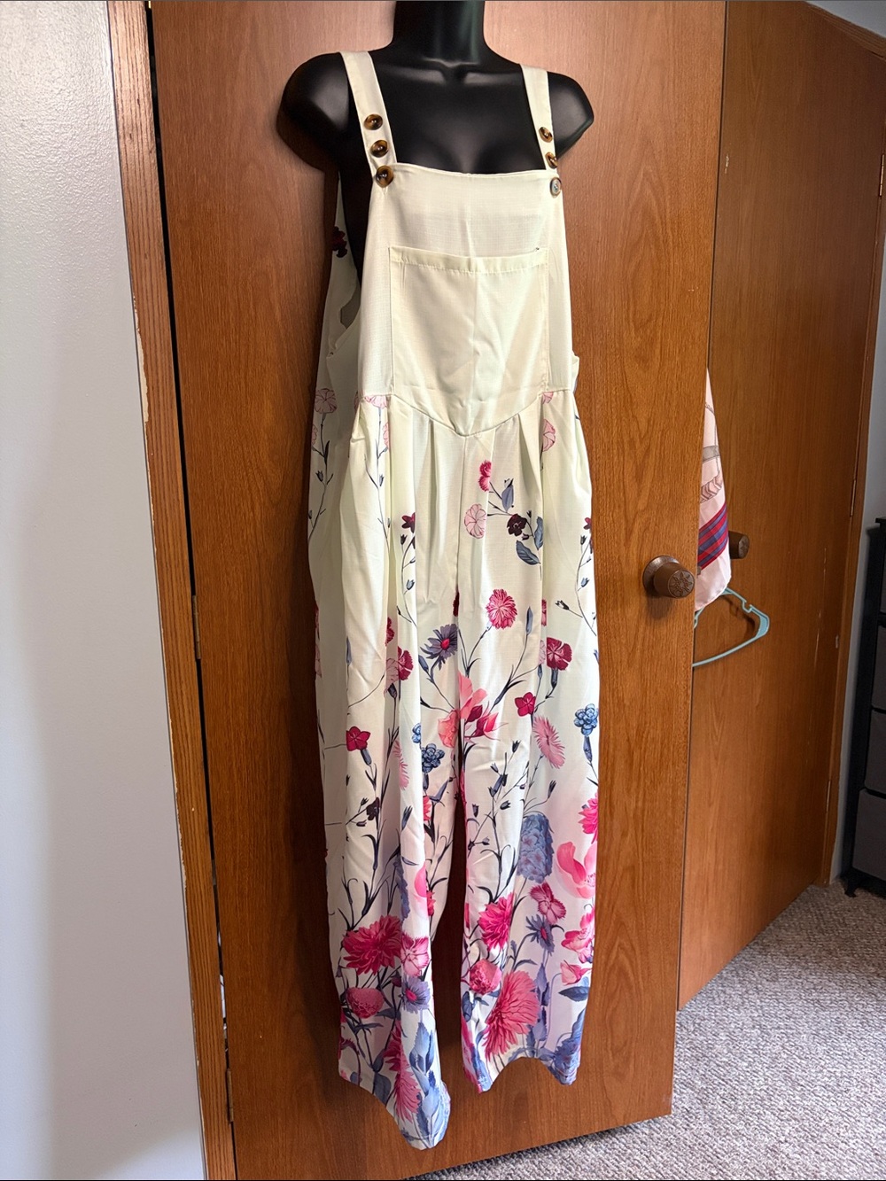 Source Unknown Cream Floral Wide-Leg Romper with Straps